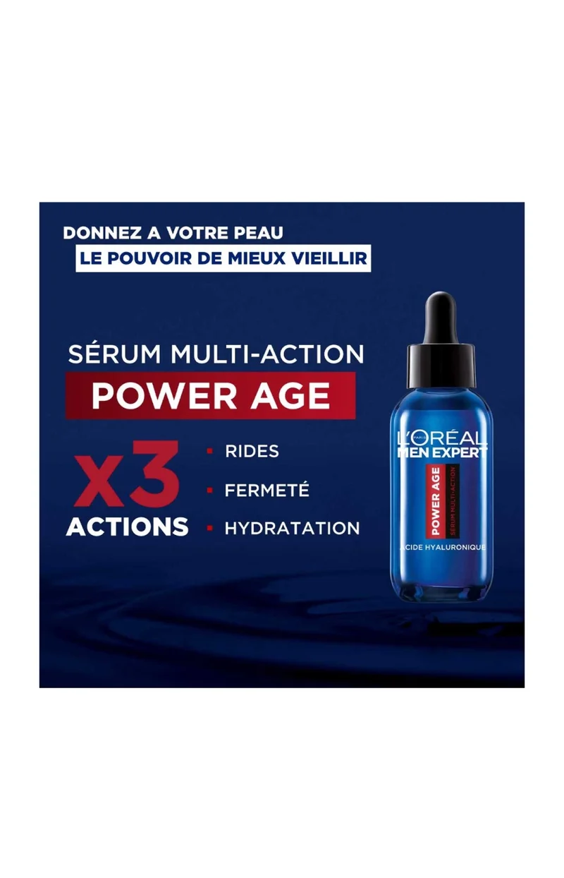Sérum anti-âge hydratant - Power Age - Acide hyaluronique - Homme - Visage