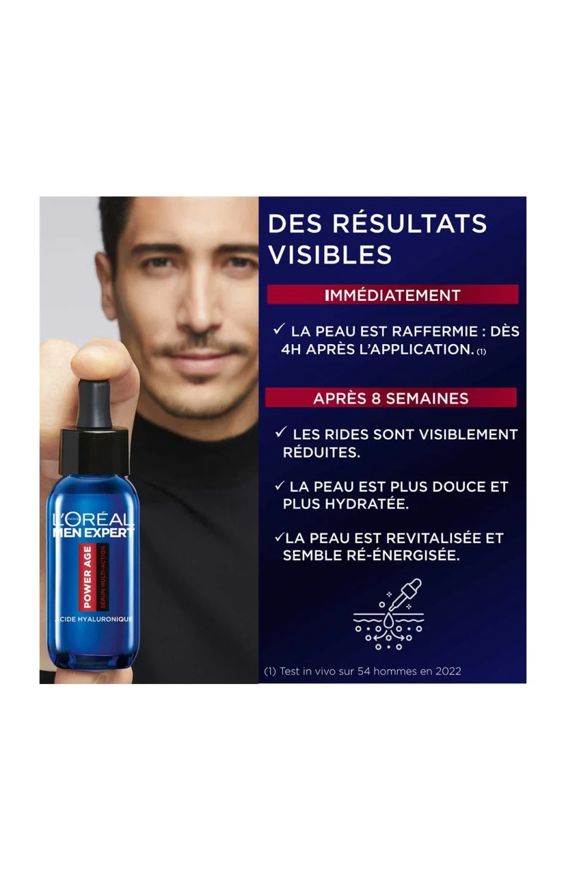 Sérum anti-âge hydratant - Power Age - Acide hyaluronique - Homme - Visage
