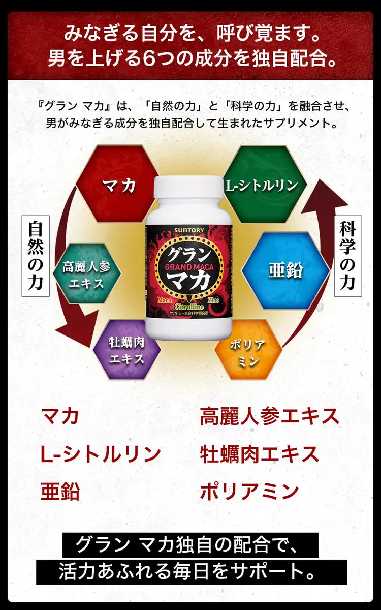 Suntory Grand Maca Men's Vitality Supplement with L-Citrulline and Zinc - 120 Tablets