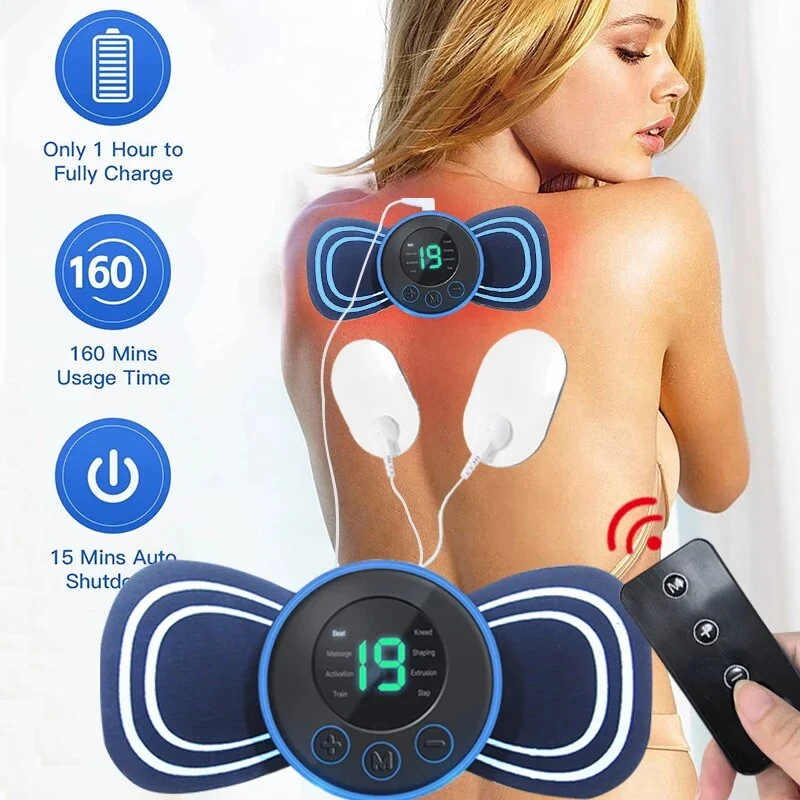 Massaggiatore Elettrico Mini Portatile per il Collo con Pad e Telecomando | Massaggiatore Intelligente