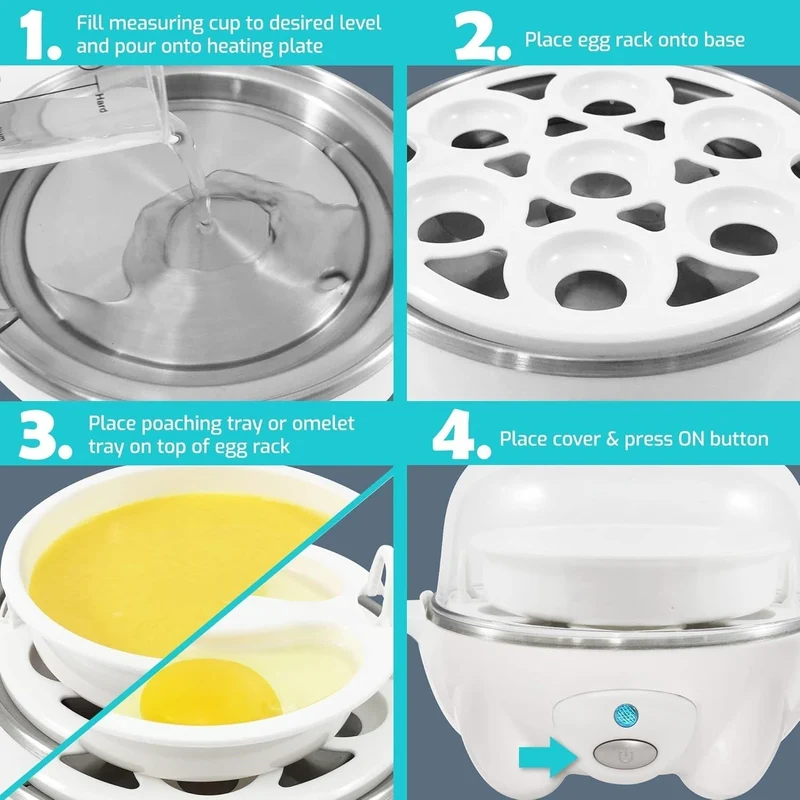 Cuocitore per Uova – Cottura Rapida, Uova in Poché e Preparazione di Omelette con Spegnimento Automatico