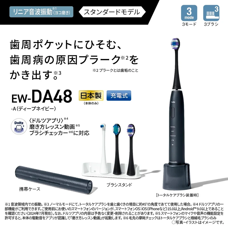 Panasonic Sonic Vibration Electric Toothbrush USB Rechargeable Deep Navy EW-DA48-A