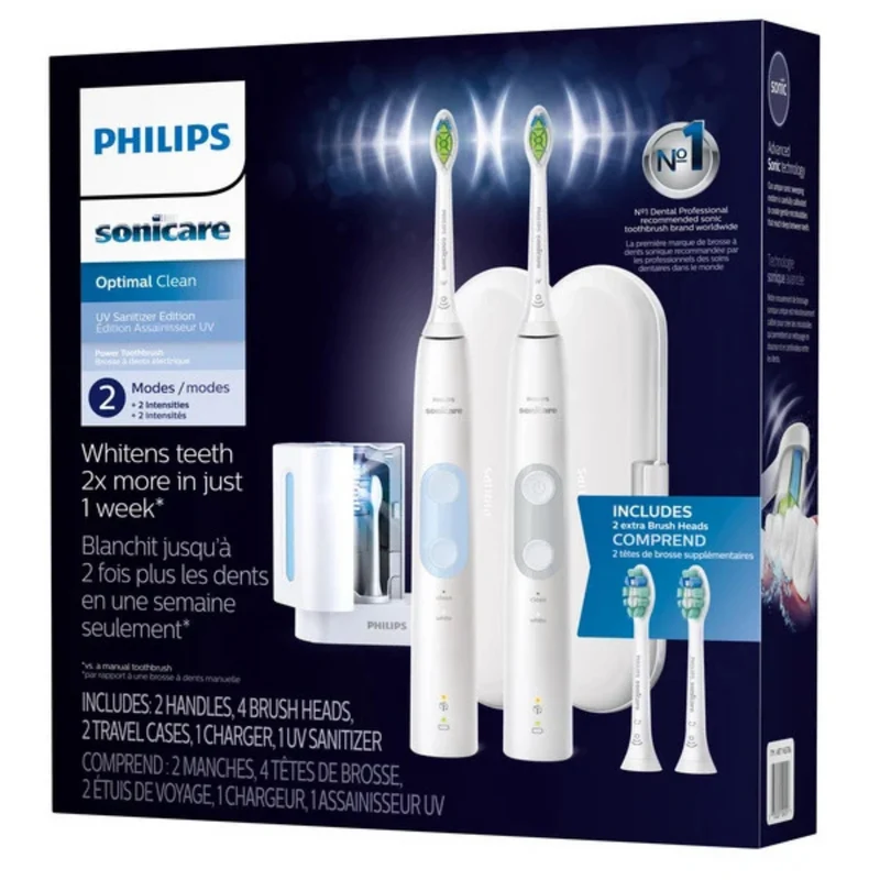 PHILIPS - Ensemble de 2 Brosses à Dents Soniques Rechargeables Sonicare Optimal Clean