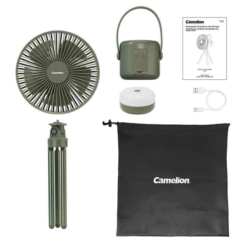 CAMELION - Ventilateur de Camping Rechargeable avec Lampe à DEL