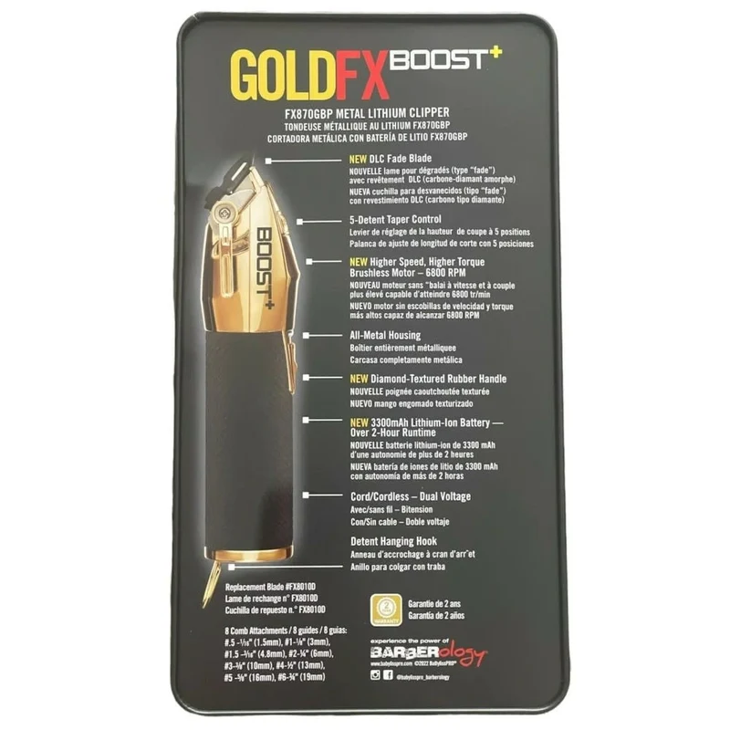 Tondeuse métallique sans fil avec pile lithium-ion FX870GBP Boost+ - GoldFX