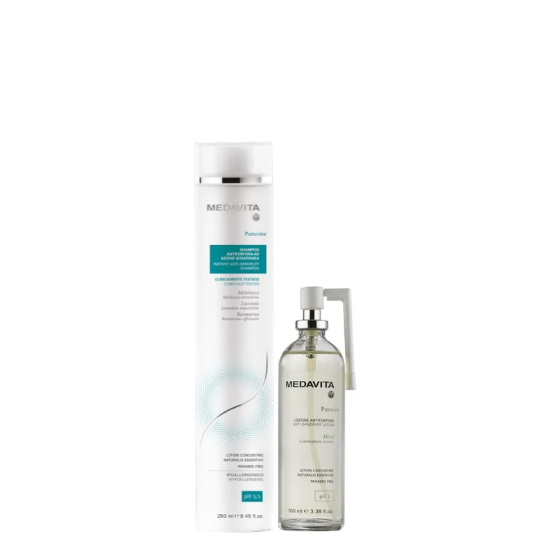 Ensemble "Solution Antipellicules Puroxine" Shampoing et Lotion purifiante pellicules libres - Pour cuir chevelu avec problème de pellicules (250ml/8.45oz et 100ml/3.38oz)