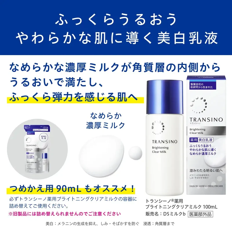 Transino Medicated Brightening Milky Lotion 100ml with Sample and Active Ingredients
