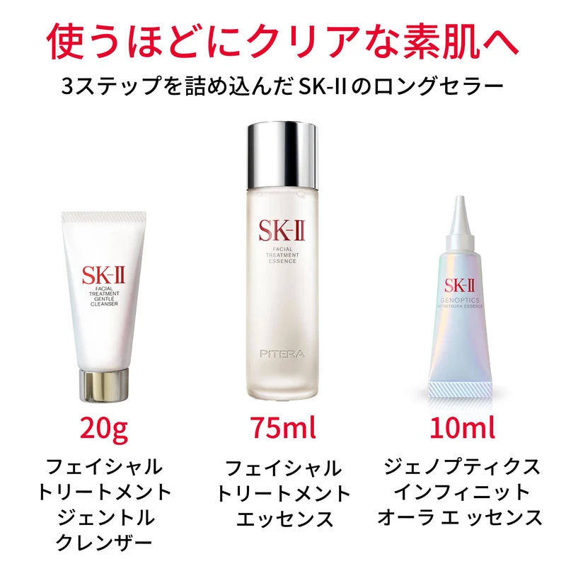 SK-II Pitera Aura Kit 75ml Essence 20g Cleanser 10ml Brightening (Niacinamide)
