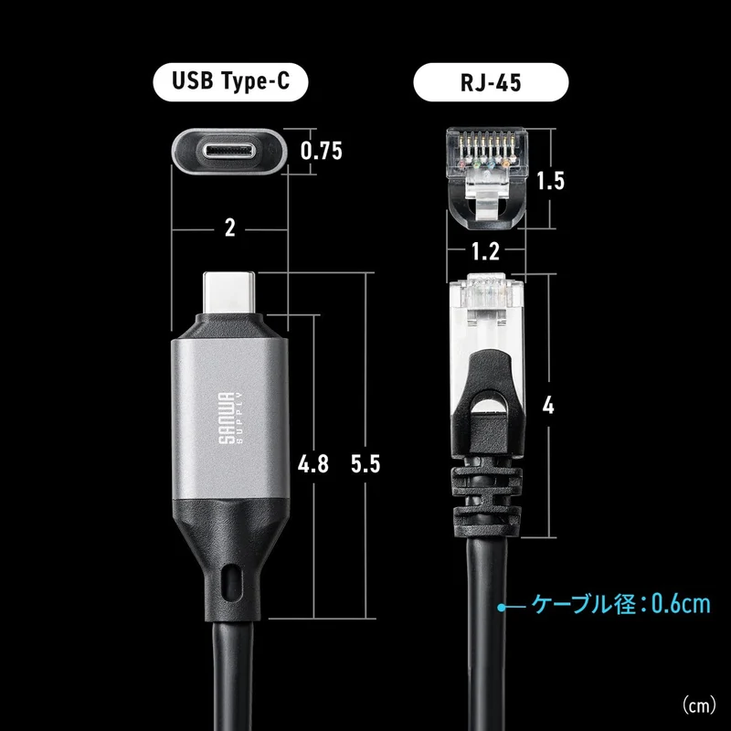 Sanwa Direct USB Type C to RJ45 Ethernet Gigabit LAN Adapter Cable 3m 5m Cat6 1Gbps MAC Support 500-LAN6KC03