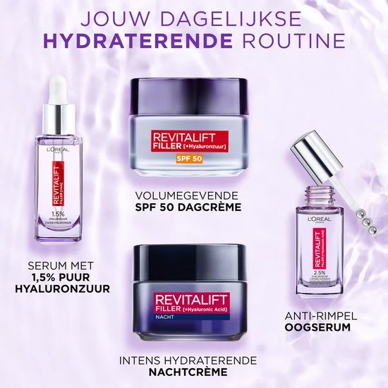 L’Oréal Paris Revitalift Filler Anti-Aging Dagcrème - met Hyaluronzuur - en SPF 50 - 50ml