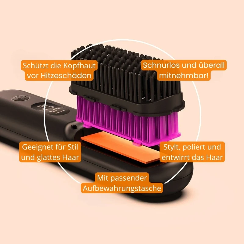 Spazzola lisciatrice & Spazzola per capelli elettrica | Piastra per capelli senza fili per capelli lisci | StyleGlide