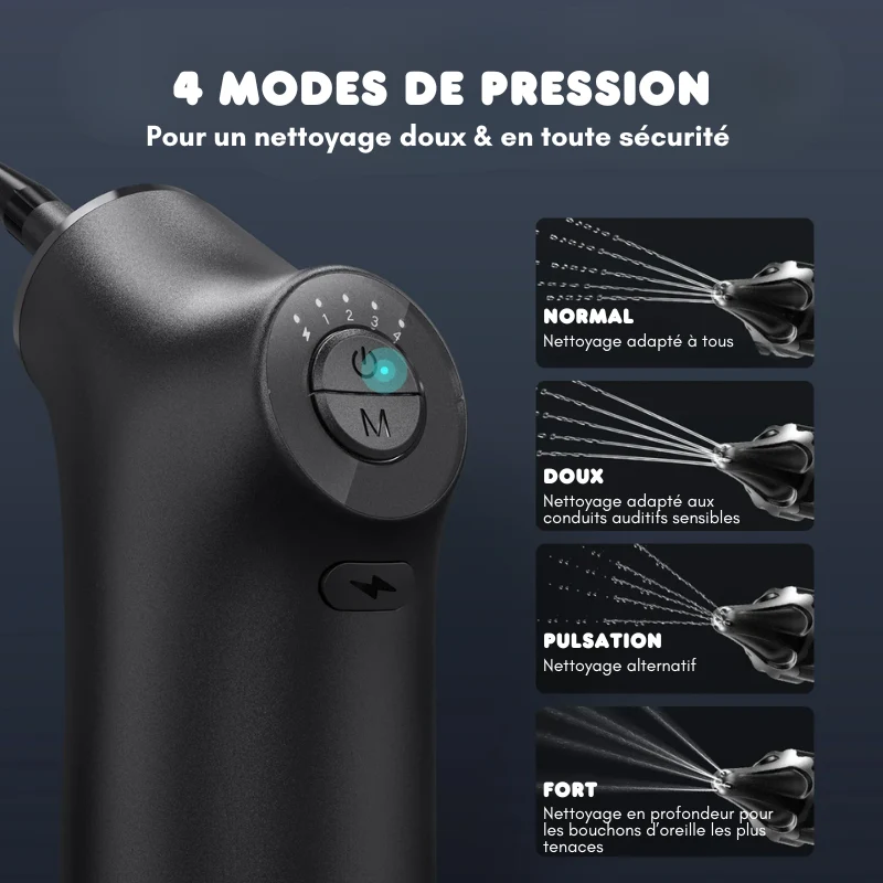 Kit de nettoyage d'oreille électrique - 4 modes de pression