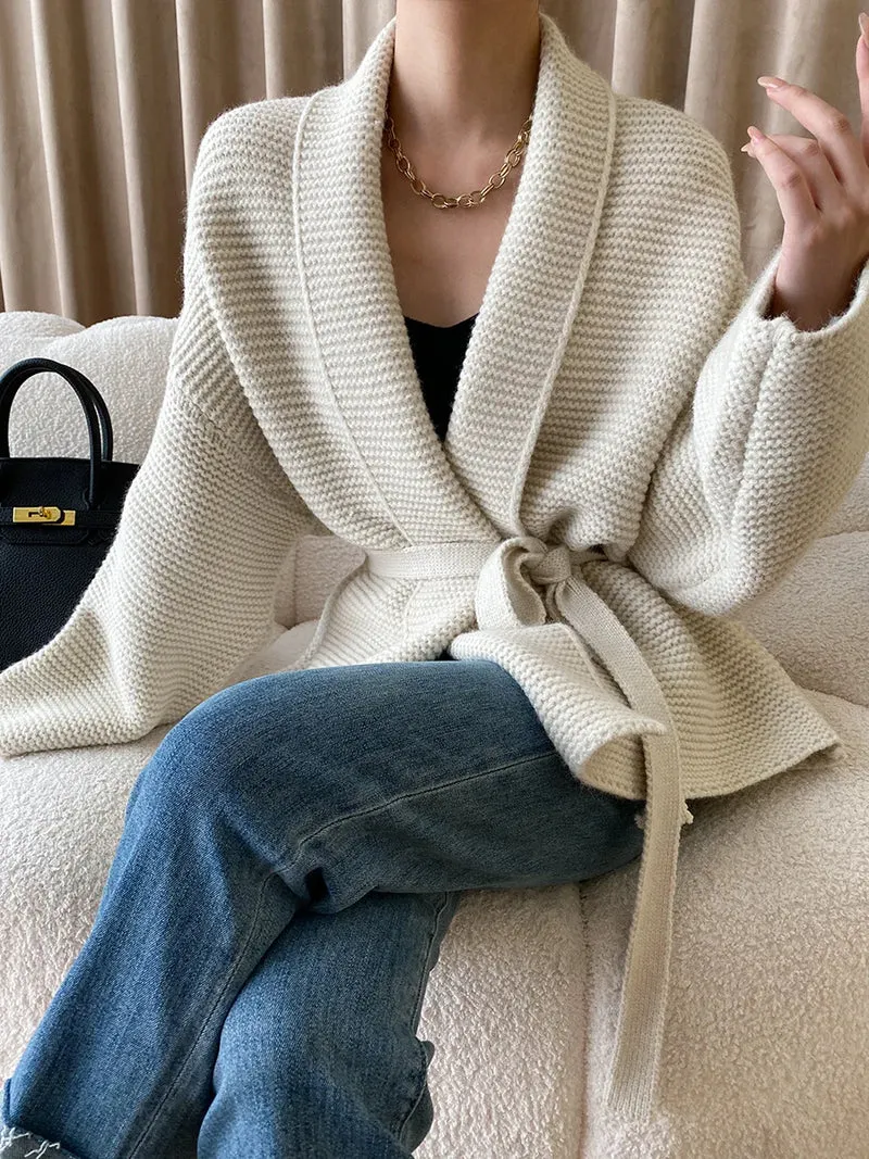 Cardigan en maille avec ceinture à nouer