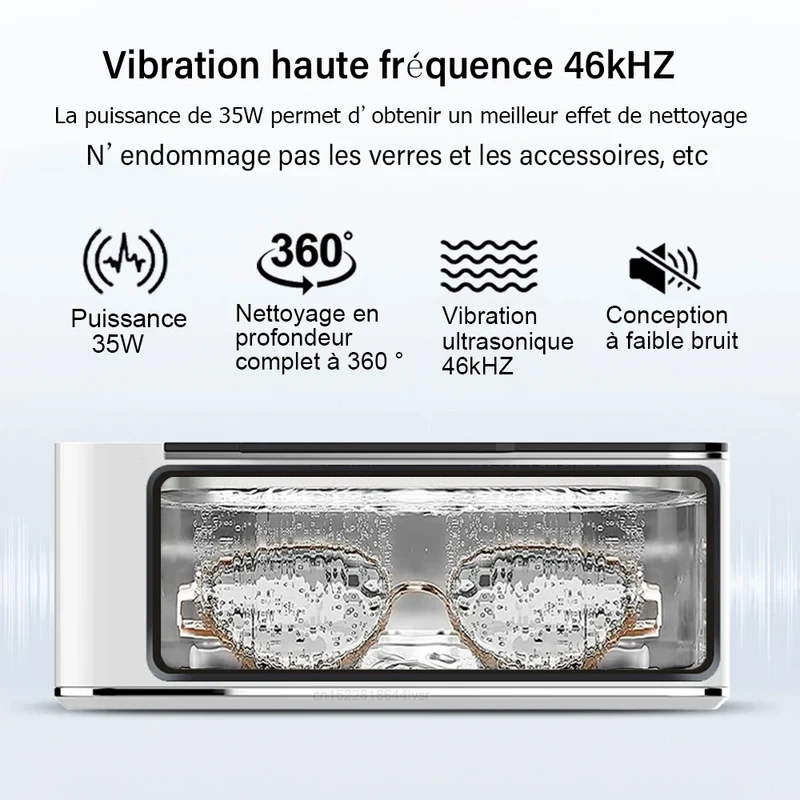 Nettoyeur ultrasonique 500ML pour lunettes, bijoux, etc...