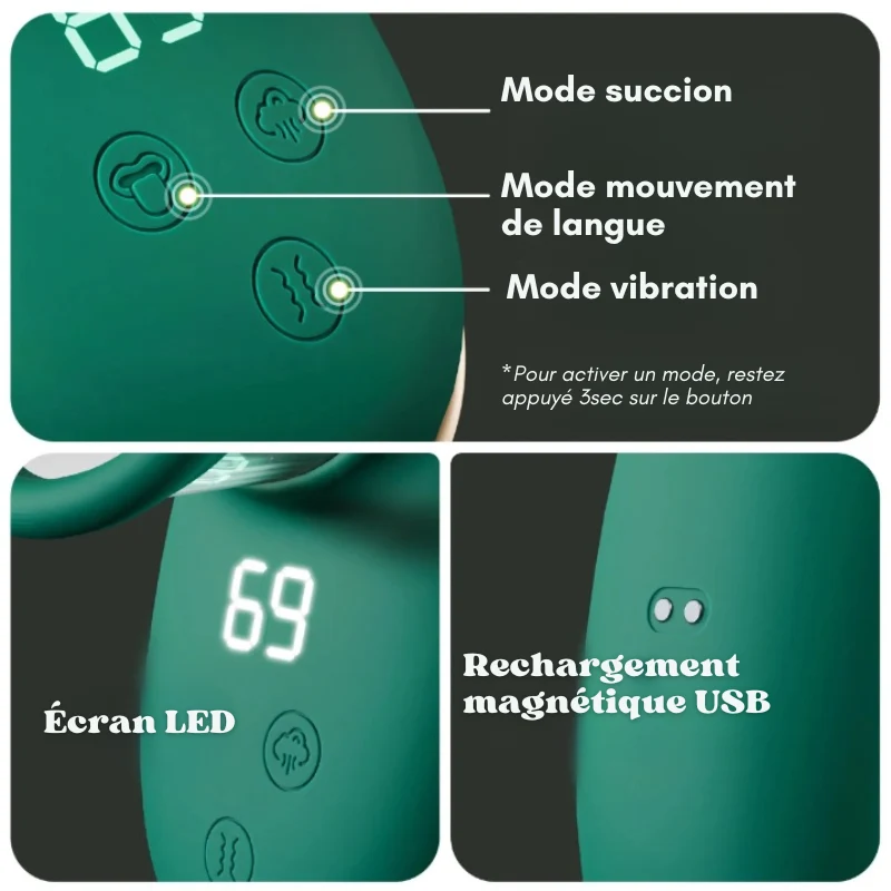 PLEASURE - Sextoy 4 en 1 Vibro, Succion & Mouvement de langue
