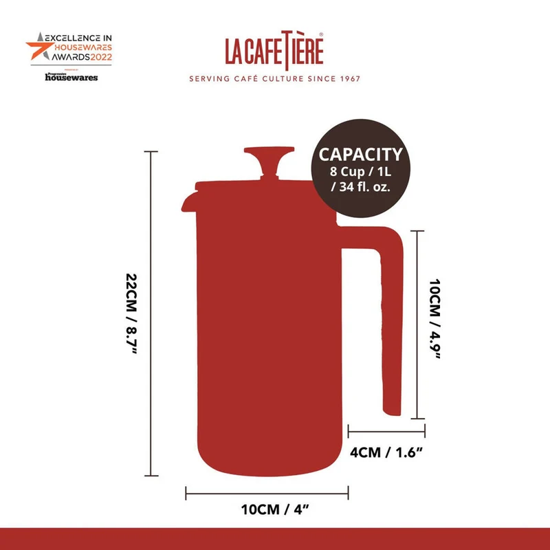 La Cafetiere Pisa 8-Cup 1L Stainless Steel/Glass Coffee French Press (Black)