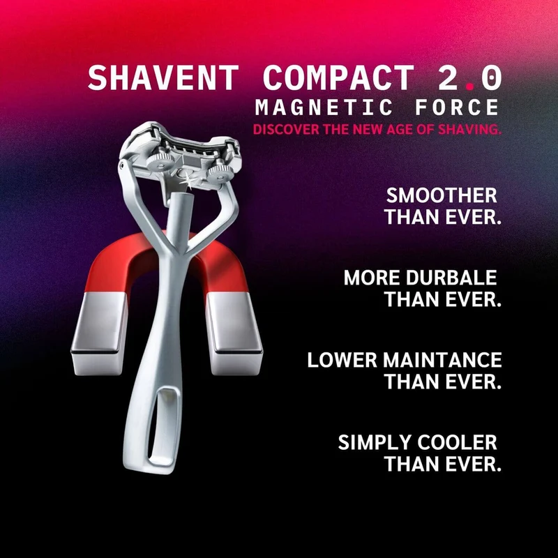SHAVENT Compact 2.0 - Magnetic Force - handlicher Nassrasierer für Reise / Dusche