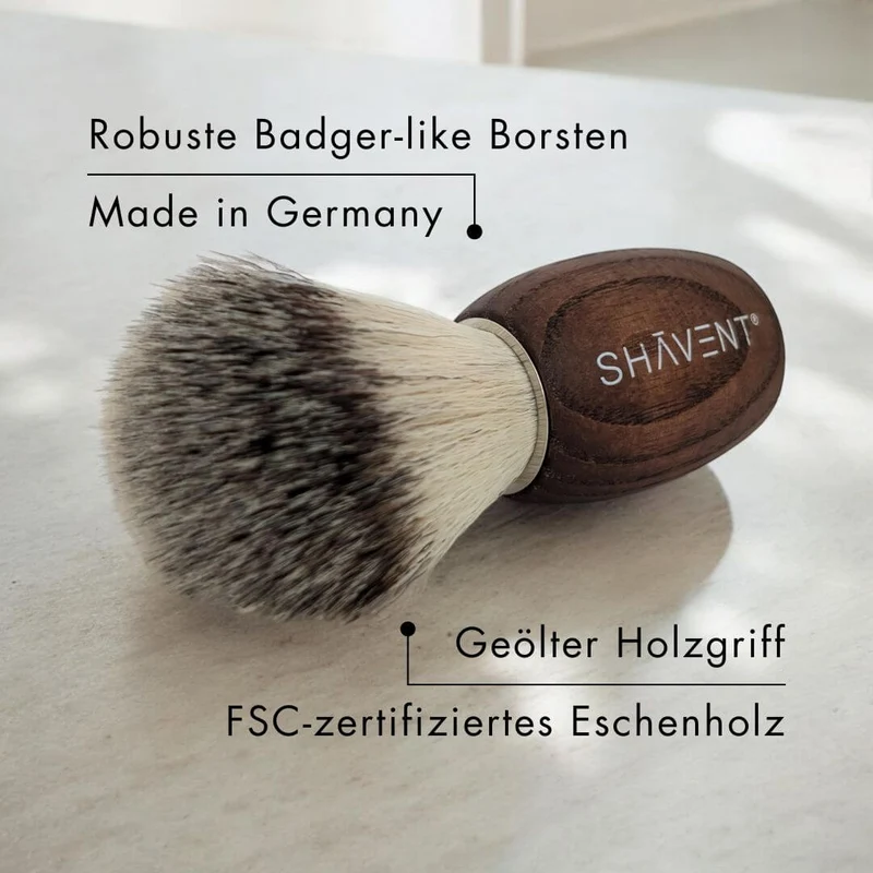 SHAVENT Rasierpinsel Classic – Badger-like Borsten mit Griff aus Eschenholz