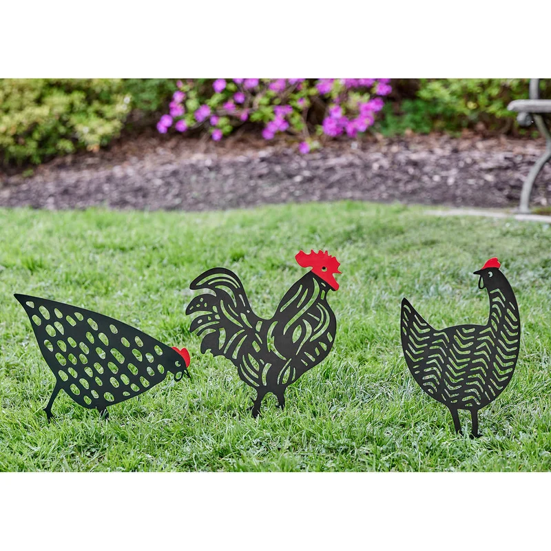 INSIDE OUTSIDE GARDEN - Ensemble de 3 Piquets de Jardin Poules et Coq