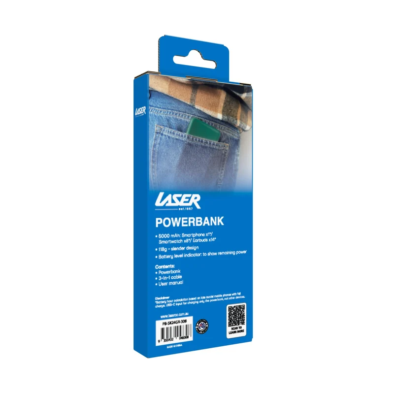 Laser 5000mAh Compact Portable Power Bank (Deep Green)
