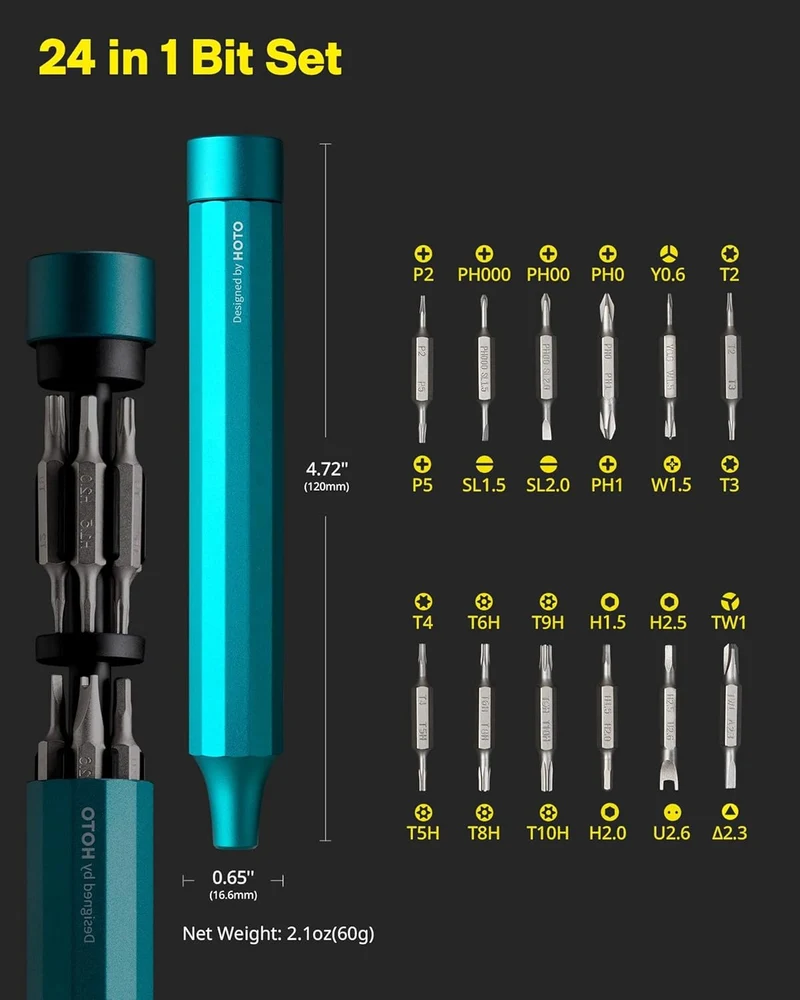 HOTO Manual Precision Screwdriver Pen Pocket Tool (Blue)
