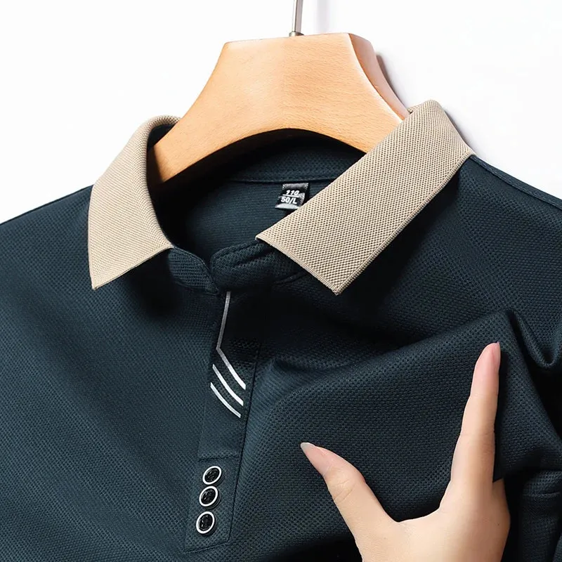 Polo à Manches Longues à Col Beige pour Homme