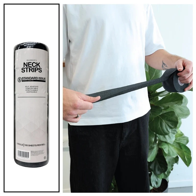 Bandes pour le coup "Barber's Neck Strips" prédécoupées, flexible, auto-adhésives et jetables (5 rouleaux x 100 feuilles) - Noir