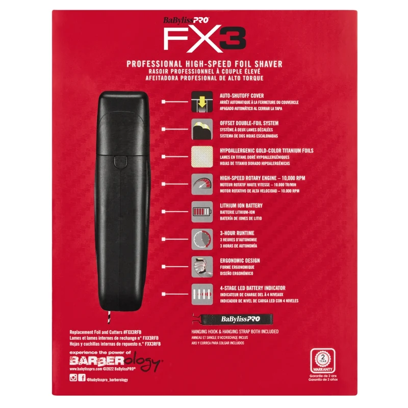 BaByliss PRO - Rasoir sans fil à double lames haute vitesse "FXX3SB" avec moteur Ferrari de 3e génération - Noir