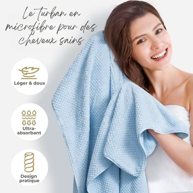 Turban de Bain Super Absorbant avec Bande Élastique - Séchage Express