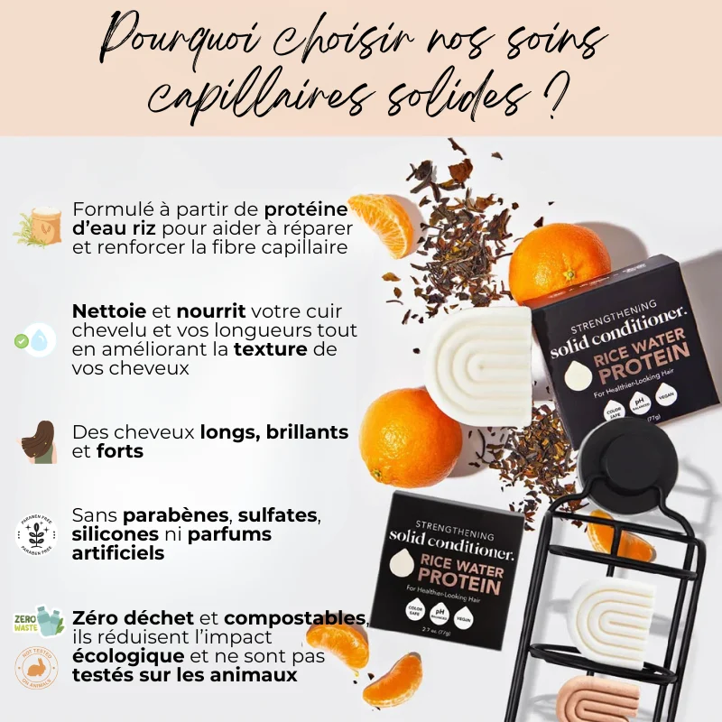 Shampoing & Après-Shampoing Solide Fortifiants à l'eau de riz - Lot de 2