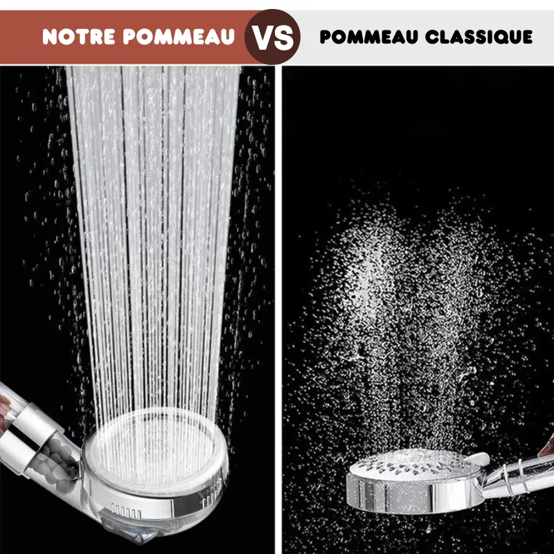Pommeau de Douche Écologique Haute Pression 3 Jets Relaxants - Recharge Billes OFFERTE