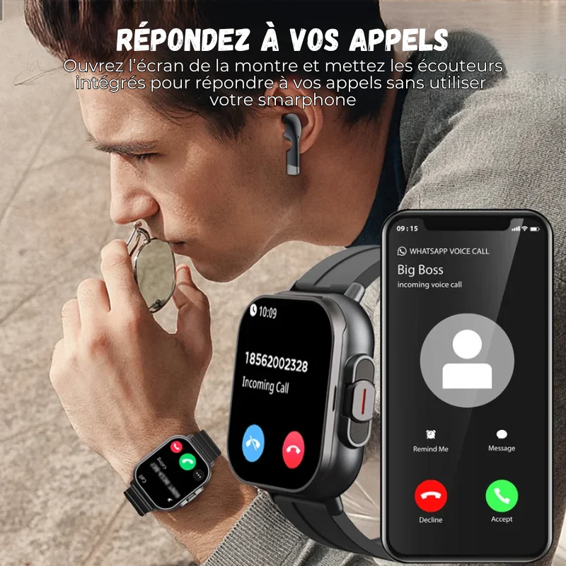 Montre intelligente connectée 2 en 1 avec écouteurs + Bracelet OFFERT