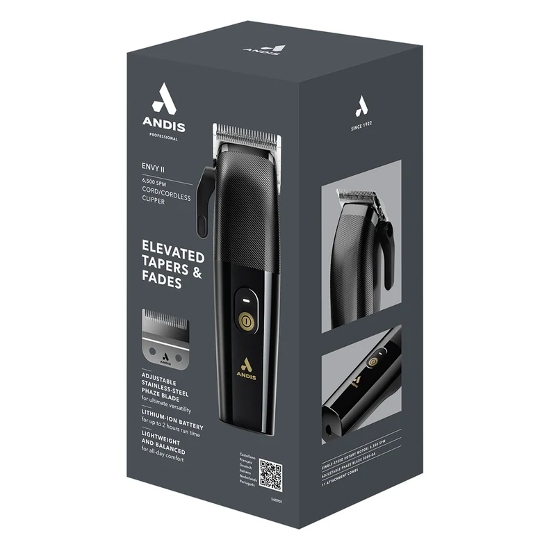 Andis Envy II Men's Clipper Premium Hair Cutting Tool 2H Run (Black)