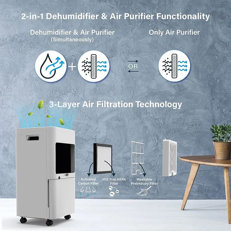 AROVEC 2-in-1 Smart Dehumidifier & Air Purifier – 16L/Day, 2.5L Tank, 50m² Coverage