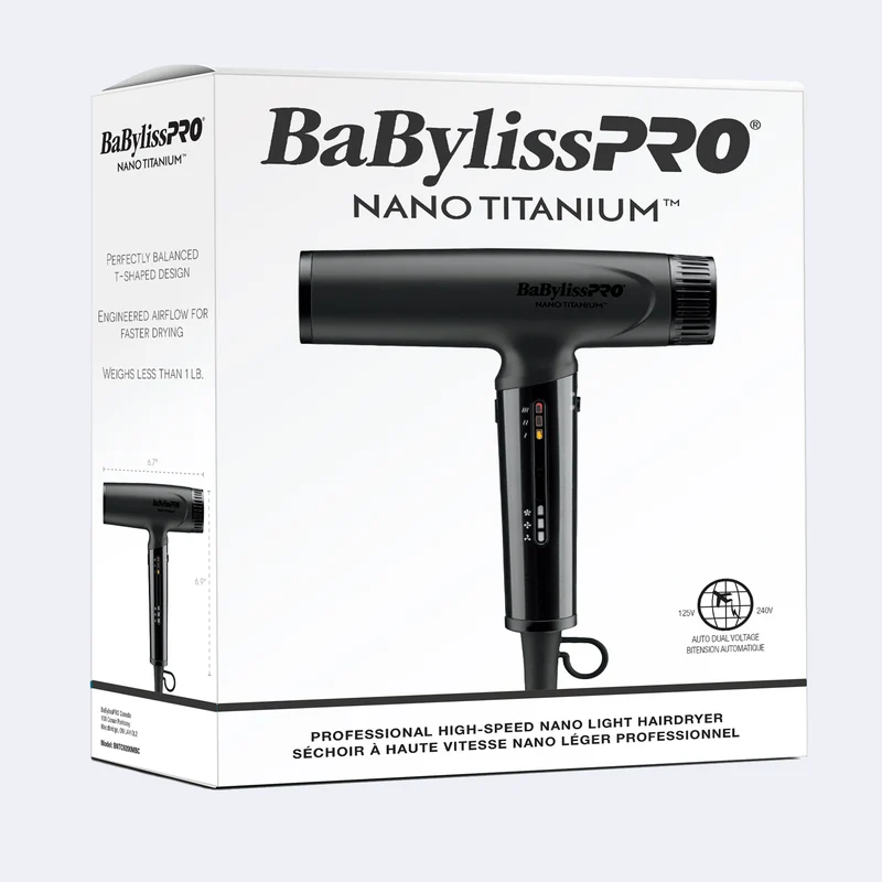 Séchoir à cheveux Nano Titanium, haute vitesse, noir, Babyliss Pro