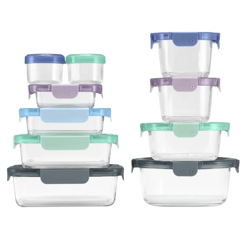 ELLO - Ensemble de 10 Contenants en Verre Color Lock