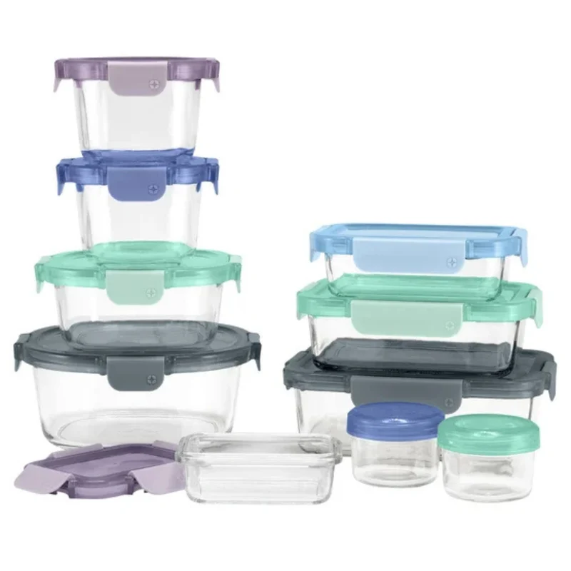 ELLO - Ensemble de 10 Contenants en Verre Color Lock
