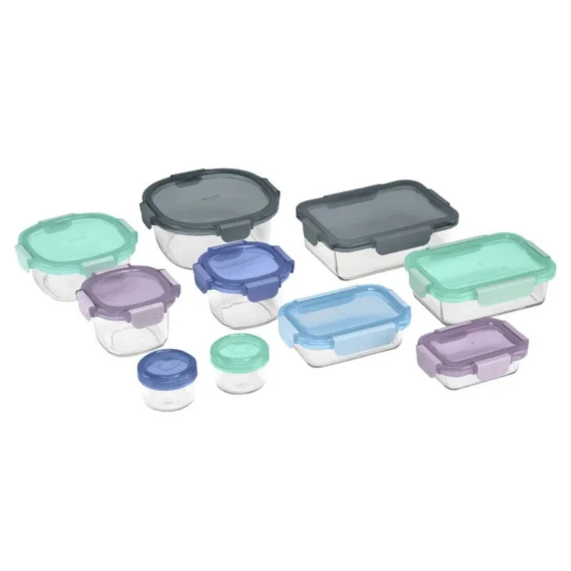 ELLO - Ensemble de 10 Contenants en Verre Color Lock