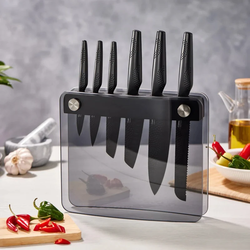 CUISINE PRO - Ensemble de 6 Couteaux avec Bloc de Rangement Black Samurai iD3 Sakai