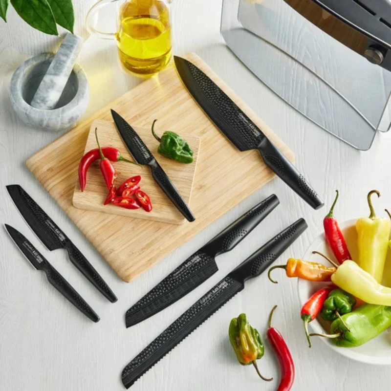 CUISINE PRO - Ensemble de 6 Couteaux avec Bloc de Rangement Black Samurai iD3 Sakai