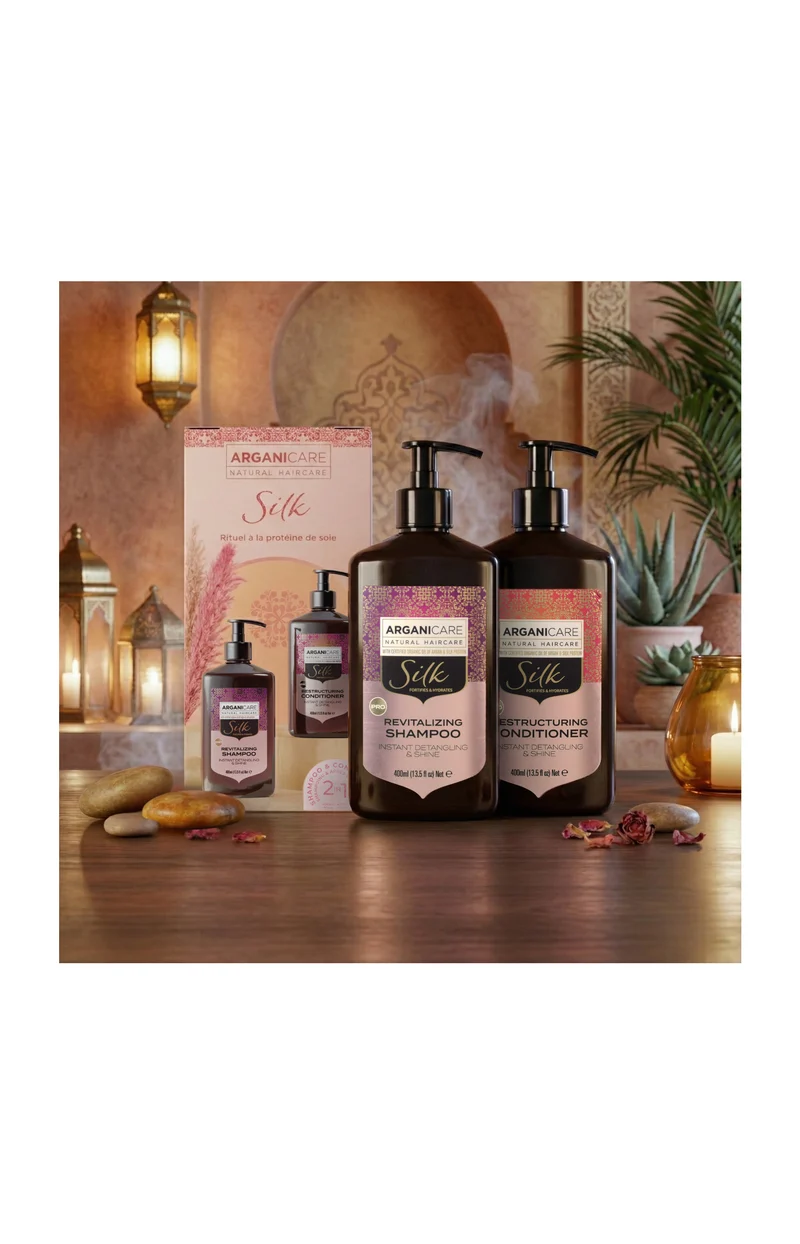 Coffret shampoing & après-shampoing lissant & brillance - Protéine de soie - Cheveux secs & abîmés - 2 x 400 ml