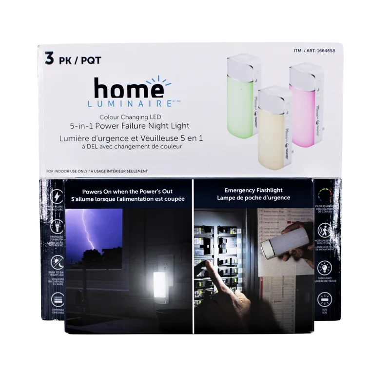 HOME LUMINAIRE - Ensemble de 3 Lumières d'Urgence et Veilleuses 5 en 1