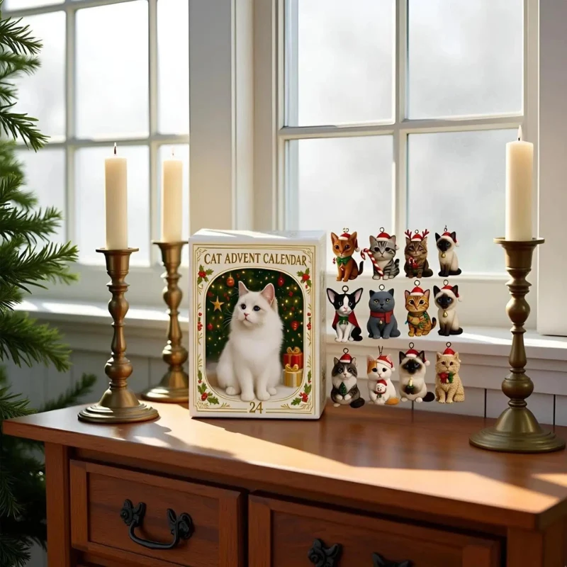 Calendrier chat forme sapin Noël