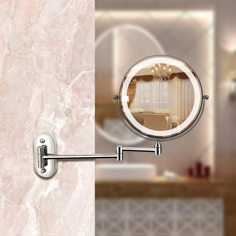 Specchio ingranditore LED per donne con design cromato ricaricabile