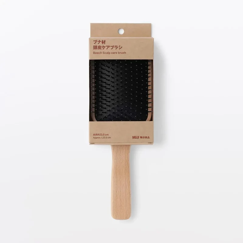 Muji Beech Wood Scalp Care Hair Brush for Gentle Grooming 23.5cm