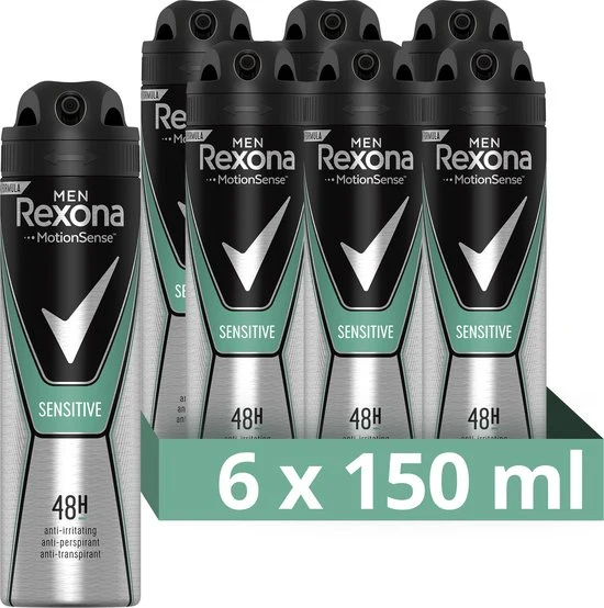 Rexona Men Sensitive Anti-transpirant Spray - 6 x 150 ml - Voordeelverpakking