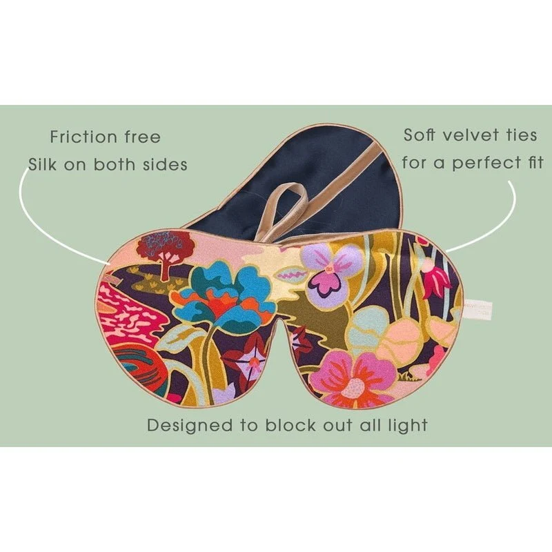 Printed Silk Lavender Eye Mask Cherry Blossom