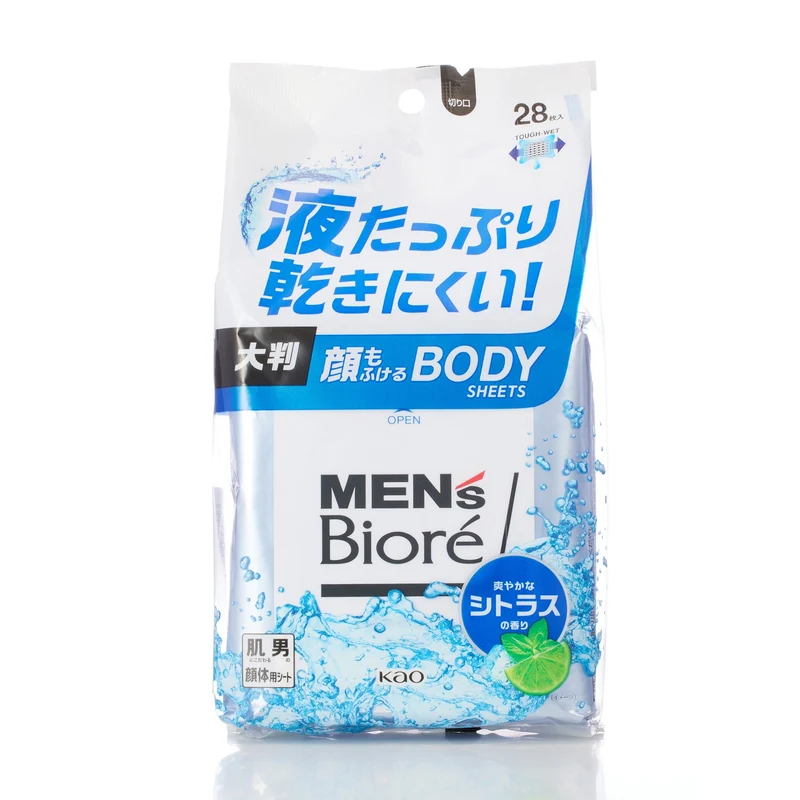 Mens Biore Face and Body Wipes Citrus 28 Sheets