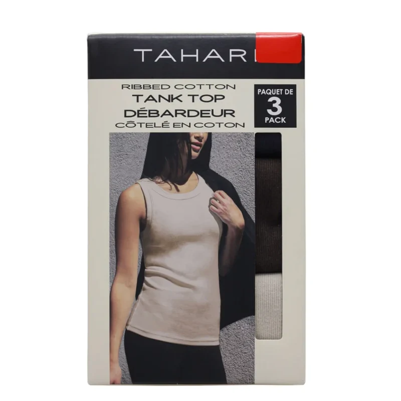 TAHARI - Ensemble de 3 Débardeurs Côtelés en Coton