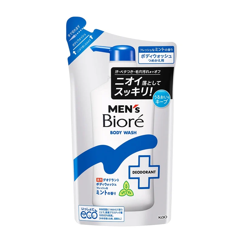 Mens Biore Deodorant Body Wash Fresh Mint Refill 360ml